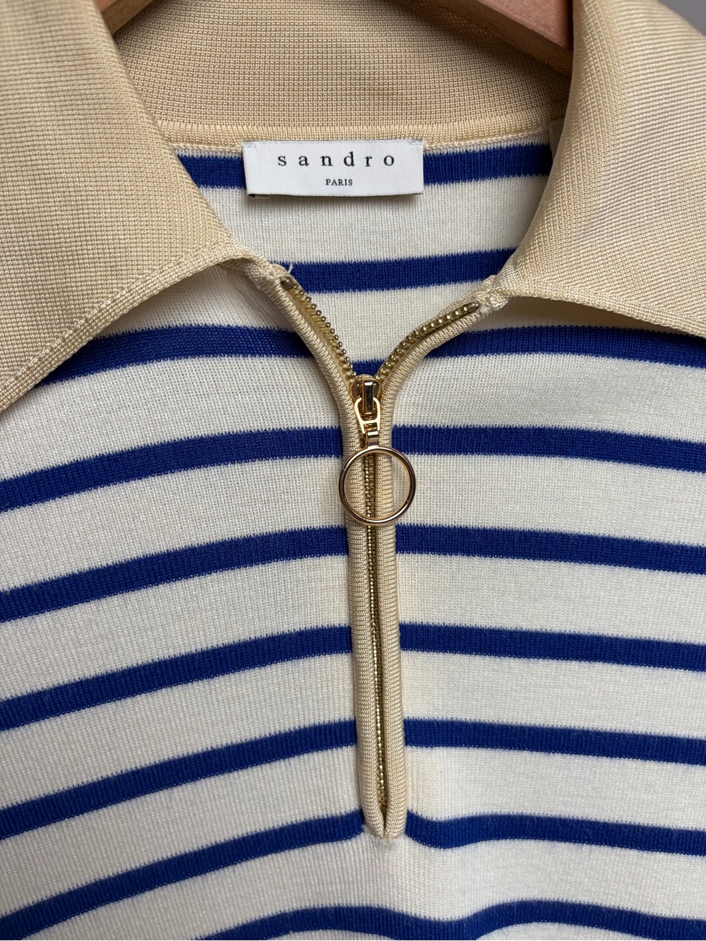 Sandro Blue & White Striped Zip Polo Top - Picture 5 of 8